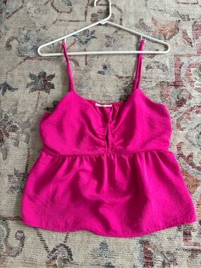 Timing Hot Pink Spaghetti Strap Ruched Front Camisole